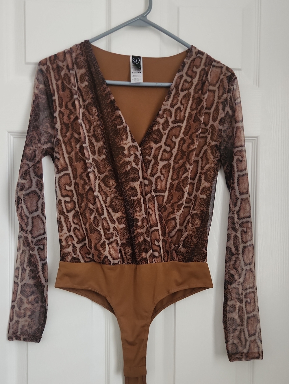 Windsor Brown Snake-Print Long Sleeve One-Piece Bodysuit